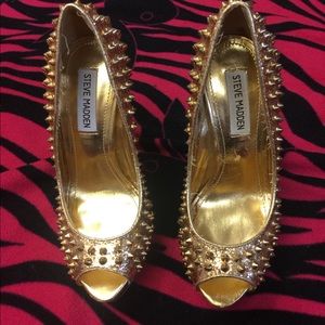 Gold spiked sequin heels